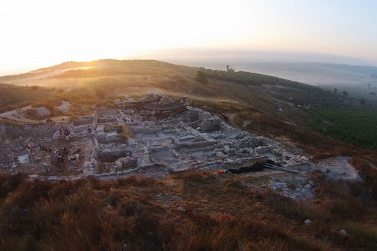 Sunrise over the field of excavation in Tel Gezer.