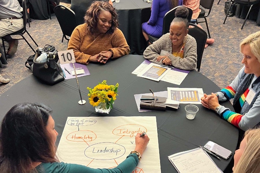 Students in the program in a leadership class on campus