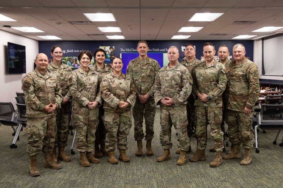 Members of the first Tennessee National Guard cohort who graduated from Lipscomb University in December 2023.