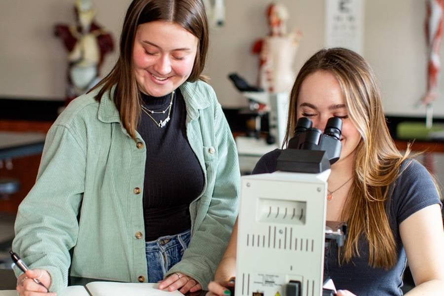 Students working in science lab.