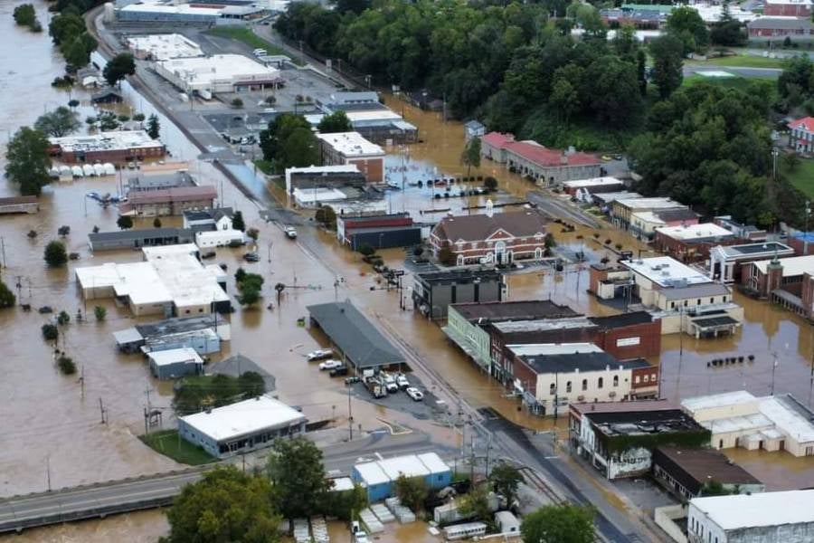 Downtown Newport in Cocke County was flooded when three nearby rivers overflowed in the aftermath of Hurricane Helene. Photo courtesy: Rob Mathis
