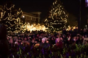 Crowd of people at Lighting of the Green concert. 