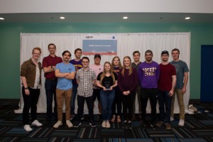 Group of Lipscomb engineering students accepting spirit award at NASA launch competition. 