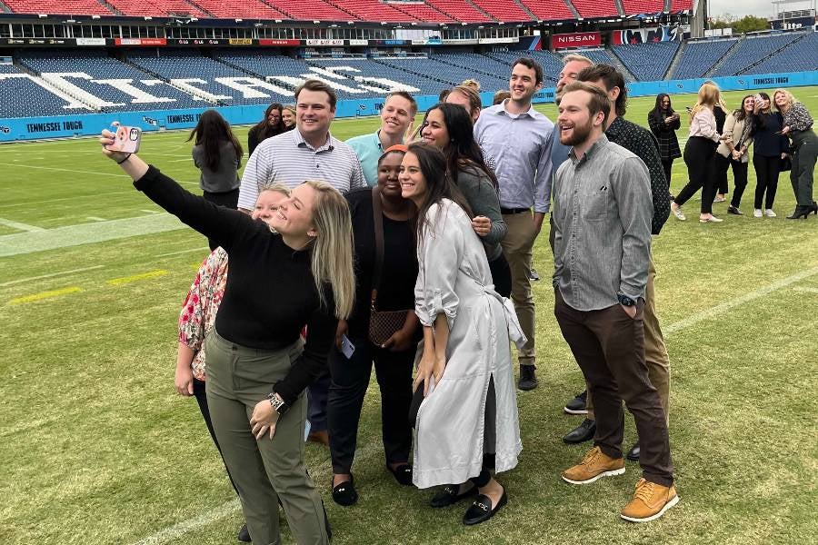 Students take selfies at Tennessee Titans' Nissan Stadium