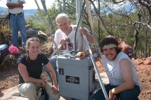 Dick Peugeot with students on a 2006 trip