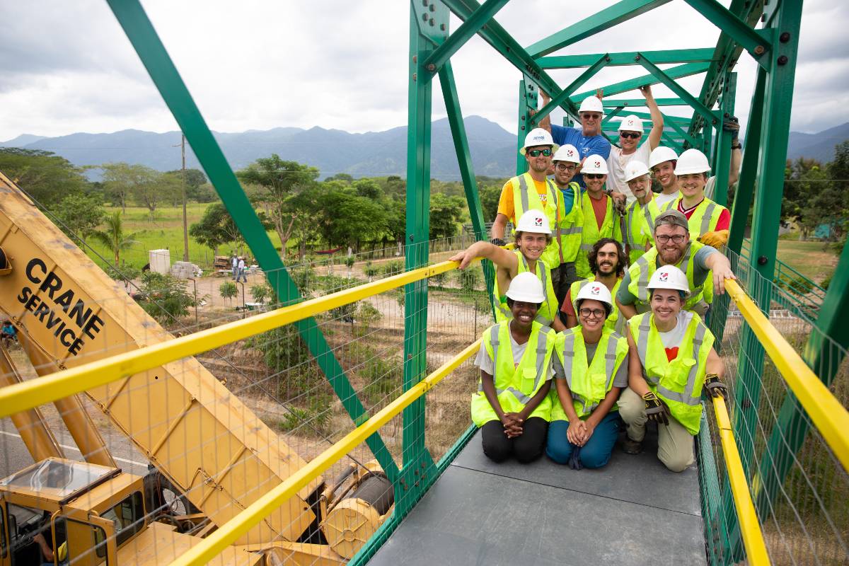 Student engineering mission team on bridge in Honduras in 2015
