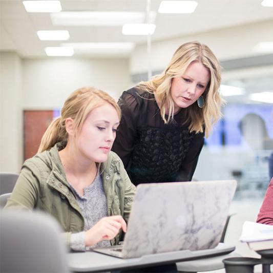 A counselor works with a student.