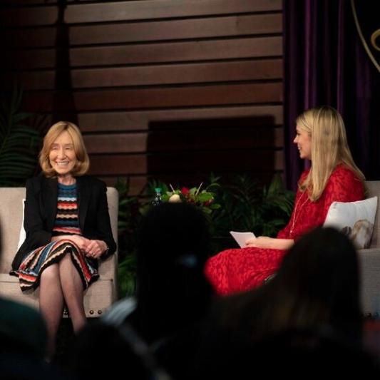 Doris Kearns Goodwin and Kimberly McCall on stage at the 2021 Elliott Presidential Lectures