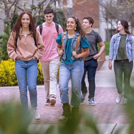 five students walking to class