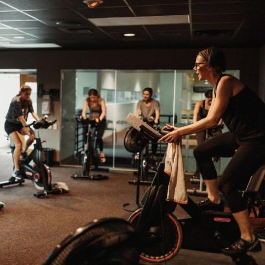 Students taking a spin class