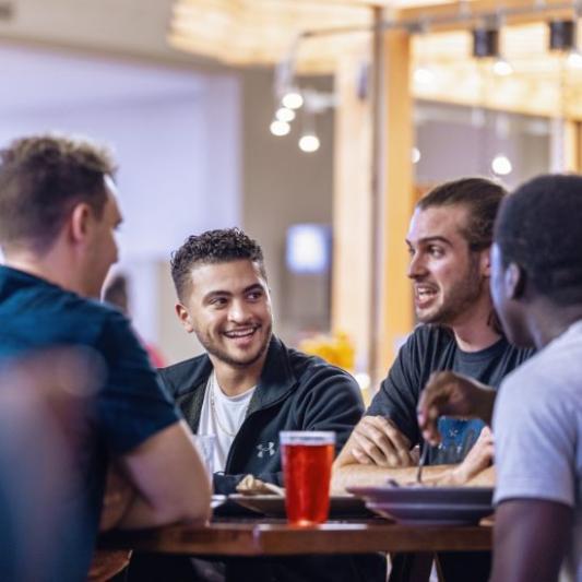 Students eating lunch in the dining hall