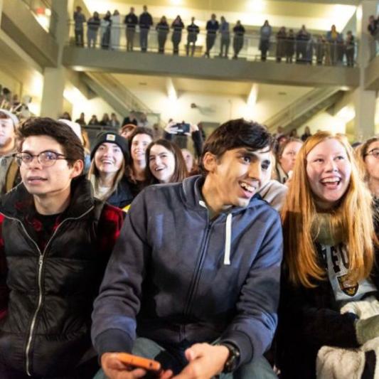 Students watching dodgeball at Fanning Hall