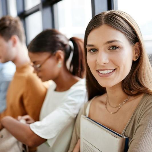 Students in line waiting to interview