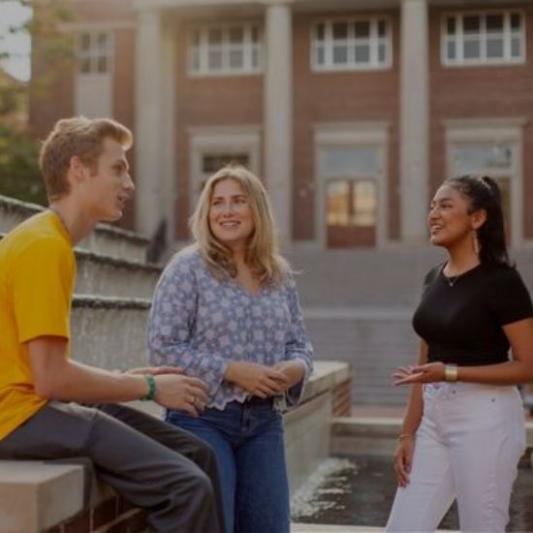Transfer Students sitting around a fountain on Nashville Campus